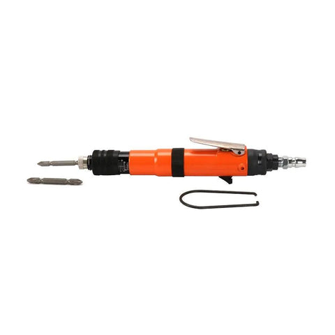 Pro Grade Preset Torque Control Pneumatic Air Screwdriver Reversible 1200 RPM with bits, 7 mm chuck, 65 mm length, orange body