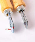 The Pro Grade Manual Double Head Screen Window Roller With Solid Wooden Handle Pressure Wheel Tool, close-up of dual wheels and handle.