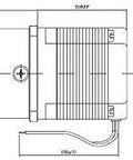 Front and side views of NEMA 23 stepper motor with 47:1 planetary gearbox; technical drawing.