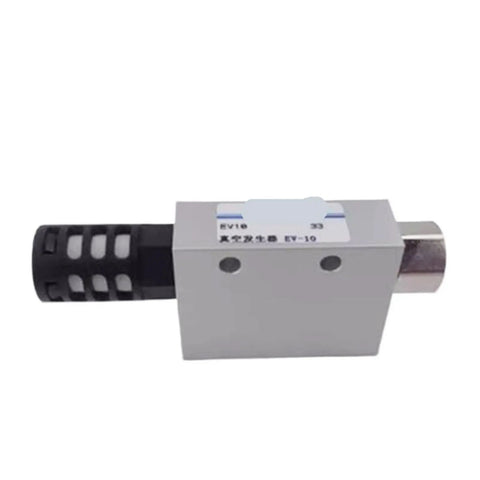 Rock Solid Vacuum Ejector Ev15sk High Flow Pneumatic Suction Valve, silver metal body, designed for effective suction in assembly lines.