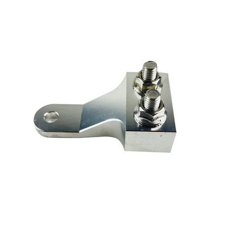 Dual Input Lugs 2 Point Alternator Distribution Block For 1 0 2 0 Cables With 8mm Mounting Holes Beefy Aluminum 6061 High Conductivity Silver Finish Includes 2 M8 Hardware For Trucks Cars RVs Off Road SxS silver aluminum alternator block with two studs and one 8mm mounting hole