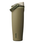 Forty Ounce Insulated Stainless Steel Water Bottle Leakproof Travel Flask with a secure lid in olive green color.