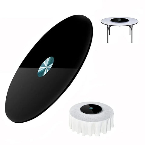 Black Glass Lazy Susan Rotating Turntable on dining table, large serving tray 24 to 43 inches, tempered 10mm glass