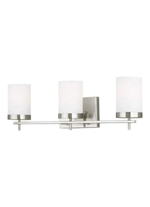 Zire Three Light Wall Bath Fixture In Pewter And Brushed Nickel Finish Transitional Edison Inspired Bath Light With Clean Lines
