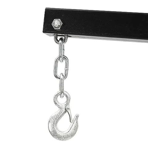 Detail of hook and chain on Badass Heavy Duty Folding Engine Hoist 2 Ton Hydraulic Cherry Picker Garage Workhorse.