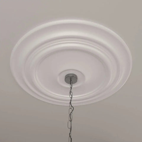 Ceiling Medallion With 32 5/8 Inch Diameter And 1 1/2 Inch Projection, Fits Canopies Up To 7 7/8 Inches, shown installed on ceiling
