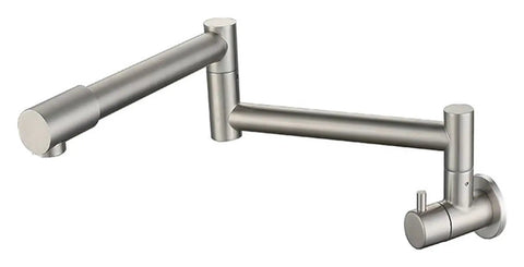 Foldable Wall-Mount Kitchen Faucet - Brushed Stainless Steel, expandable and retractable design, modern finish for kitchen sink.
