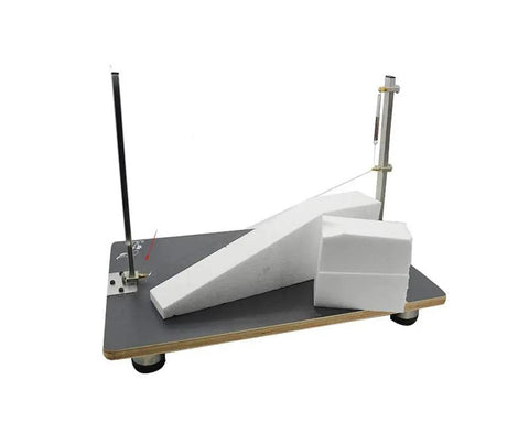 Hot Wire Foam Cutter For Styrofoam Cutting, Thermo Cut Machine with adjustable wire and large foam pieces on work surface
