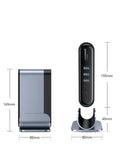 Reliable 17 In 1 USB C Hub Runs Like Clockwork With Zero Mess Plug In Setup Rock Solid 5Gbps Speeds 100W Pd Charging displayed from different angles with dimensions.
