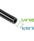 Hella Durable Quarter Inch Polyurethane Air Tubing With Kickin Flexibility Engineered For No Sweat Compressor Hookups And Seamless Fluid Transport In A Tough Black 9.84 Foot Run showing 1/4" OD and 5/32" ID.