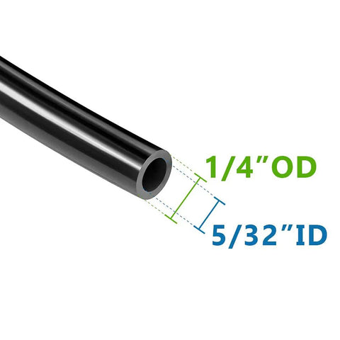 Hella Durable Quarter Inch Polyurethane Air Tubing With Kickin Flexibility Engineered For No Sweat Compressor Hookups And Seamless Fluid Transport In A Tough Black 9.84 Foot Run showing 1/4" OD and 5/32" ID.