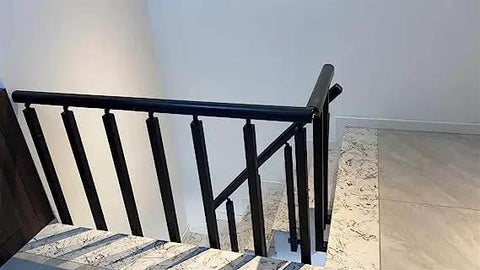 Rock Solid Heavy Duty Side Mount Railing Kit Featuring Powder Coated Wrought Iron Balusters And Support Columns Ideal For Balcony Deck Patio Stairs Project Approx 30 Inch Black Finish viewed from above