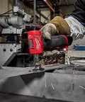 Top Shelf Brushless Right Angle Die Grinder 12V Cordless Powerhouse Boasting Three Speed Switches in action, grinding metal surface.