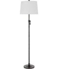 Three Way 150W Riverwood Metal Floor Lamp With Adjustable Height And Weighted Base Featuring A Sturdy Hardback Tapered Fabric Drum Shade In Silver Finish