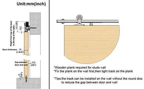 Diagram of 6Ft Integrated Soft Close Sliding Barn Door Hardware Kit, Brushed Stainless Steel Top Mount Track installation instructions