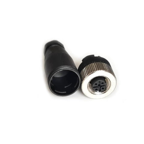 M12 4 Pin Female Circular Connector D Code IP67 Straight Field Wireable Sensor Adapter showing internal components and connectors