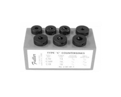 Professional Countersink And Taper Drill Bit Set For Five Through Nine Wood Screws Featuring Heat Treated Steel And Four Flute Cutters. Set of five types C countersinks with hex shapes.