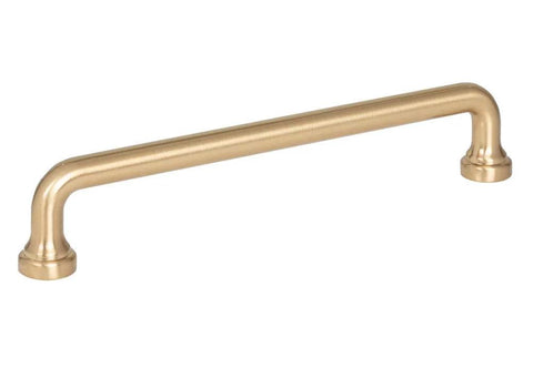 Malin Collection Cabinet Pull in Warm Brass Finish, 7 Inch Overall Length, 6-5/16 Inch Center-To-Center Mounting, 1-1/4 Inch Projection