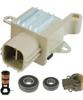 Direct Fit Alternator Regulator And Slip Ring Assembly With Heavy Duty Bearings And Brush Holder For Toyota Camry Corolla Highlander And Lexus ES330 RX350 showcasing components.