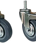 Heavy Duty Furniture Caster Wheels With Smooth Swivel Castors For Beds And Office Chairs Includes Threaded Stem Mount, close-up of metal and rubber wheels.