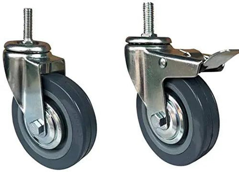 Heavy Duty Furniture Caster Wheels With Smooth Swivel Castors For Beds And Office Chairs Includes Threaded Stem Mount, close-up of metal and rubber wheels.