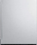 Premium Stainless Steel Under Counter Upright Freezer With True Frost Free Tech And Precise Digital Thermostat For Built In Or Standalone Setup In 24 Inch Kitchens, stainless steel front view.