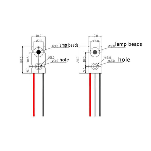 Diagram of IR Break Beam Sensor With 5mm LEDs Through Beam Photoelectric Switch components and measurements