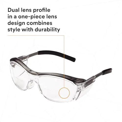 Safety Glasses With Built In Readers Plus 2.0 Diopter For Reading And Eye Protection ANSI Z87 Clear Lens Gray Frame