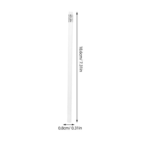 Side view of a single 10 Pack White Carpenter Pencils With Eraser For Construction Marking Round Graphite Pencils, 18.6cm long.
