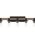 Front view of Five Light Farmhouse Vanity Light With Wood And Black Finish For Bathroom And Bedroom Dope Rustic Wall Sconce