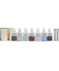 Straight Up Essential Reef Tank Test Kit with 7 test bottles and 4 test tubes, designed for accurate water quality monitoring.