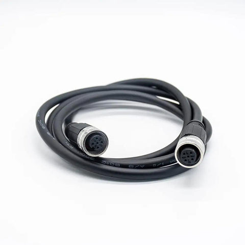 M12 A Code 5 Pin Female to Female Cable, double ended, 1 meter length, black shielded, for industrial automation connections