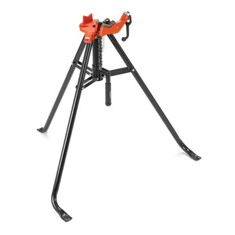 Portable Chain Vise Tripod Stand With Folding Legs And Tool Tray For 1/8 To 2-1/2 Inch Steel Copper Pvc Pipe Rugged Pro Grade Heavy Duty Workhorse No Sweat Setup Plumbing Fabrication Tool