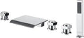 Roman Bathtub Faucet Set With Sprayer And Waterfall Spout, 5-hole deck mounted, includes valves and 60-inch hand shower, chrome finish