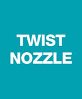 Product label reading 'Twist Nozzle' in white text on a teal background, related to Solid Brass Twist Nozzle For Garden Hose With Adjustable Spray Pattern From Jet To Gentle Rinse Full Flow Tip Openings Replaceable O Rings Heavy Duty Brass Construction Built To Last A Real Workhorse Watertight Seal And Long Lasting Performance