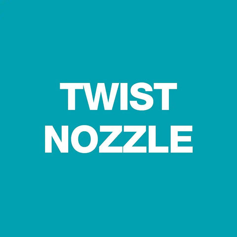 Product label reading 'Twist Nozzle' in white text on a teal background, related to Solid Brass Twist Nozzle For Garden Hose With Adjustable Spray Pattern From Jet To Gentle Rinse Full Flow Tip Openings Replaceable O Rings Heavy Duty Brass Construction Built To Last A Real Workhorse Watertight Seal And Long Lasting Performance