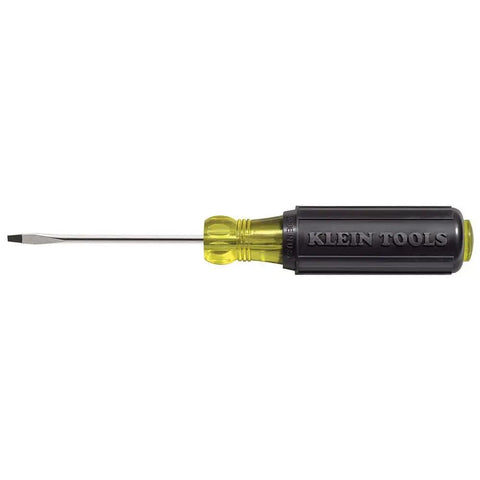 Single slotted screwdriver from 4 Piece Mini Slotted And Phillips Screwdriver Set With Tip-Ident For Quick Type ID, Cushioned Grip Handles