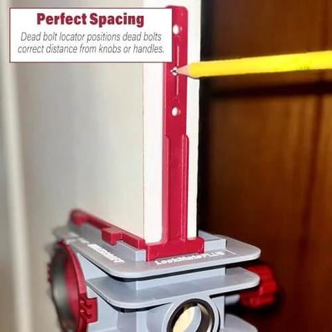Lock Mate Plus Self Clamping Professional Door Lock Installation Kit showing dead bolt locator on door edge