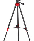 Straight Up Heavy Duty Adjustable Aluminum Laser Level Tripod Stand With Smooth Pan And Tilt Head, 28 to 72 inches, black and red design.