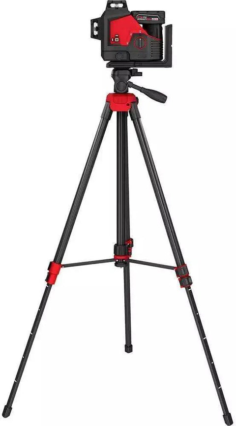 Straight Up Heavy Duty Adjustable Aluminum Laser Level Tripod Stand With Smooth Pan And Tilt Head, 28 to 72 inches, black and red design.