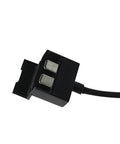 Close-up of black connector of 4 In 1 Parallel Power Hub For Phantom 3 Drone Battery Transmitter Charger, Built To Last With A Blue Aluminum Shell
