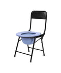 Heavy Duty Steel Frame Folding Commode Chair For Seniors And Mobility Challenges No Sweat Snap Assembly portable bedside toilet with blue bowl.