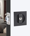 Black Privacy Pocket Door Lock With Keys Hidden Recessed Square Barn Door Latch for 1 3/8 to 2 3/16 Inch Thick Doors