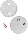 Ten Year Battery-Powered Photoelectric Smoke Detector With Voice And Location Alerts, Easy Test Button, Carded Package, Model SM210V, Reliable Fire Safety Sensor For Home Or Apartment components including base and screws