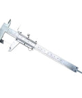 YMGSCC Alloy Scale 150MM Vernier Caliper shown from the side, made of polished stainless steel for precise measurements.