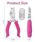 Durable 1/4 Inch Single Hole Punch For Crafts And Office Tasks, handheld metal cutter with pink soft grip, includes 5 clamp rings