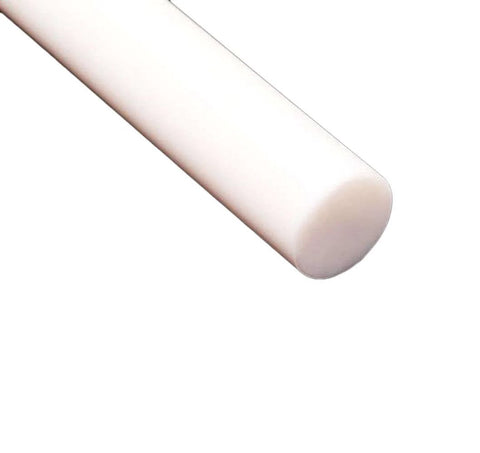 Close-up of a white PTFE rod from a Five Piece PTFE Round Rod Bar Set, 8mm Diameter, 100mm Length, ideal for DIY machining and jigs.