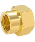 Close-up of Brass Reducer Pipe Fitting Three Quarter Inch NPT Female to One Half Inch NPT Female Reducing Coupling Adapter