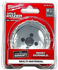 Front view: Milwaukee 2-1/2-inch ice-hardened bi-metal hole saw in red blister-pack packaging.