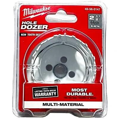Front view: Milwaukee 2-1/2-inch ice-hardened bi-metal hole saw in red blister-pack packaging.